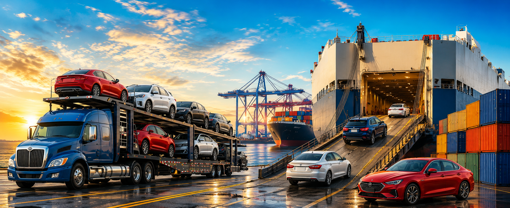 Car transporter and RoRo vessel preparing vehicles for export from the UK